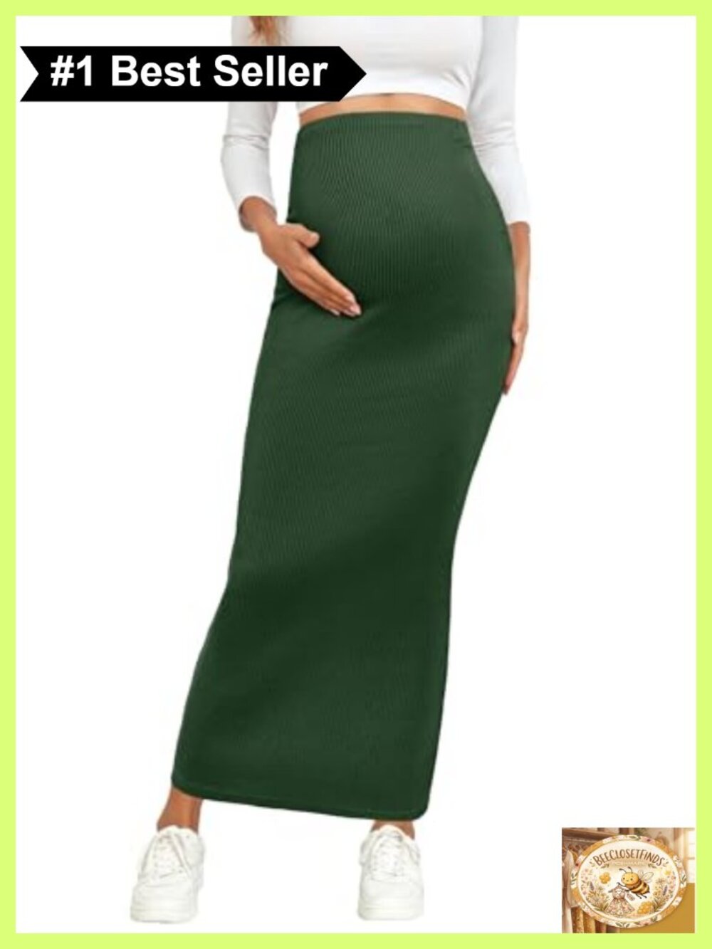 Maternity Adjustable Waist Rib Knit Maxi Pencil Skirt Stretchy